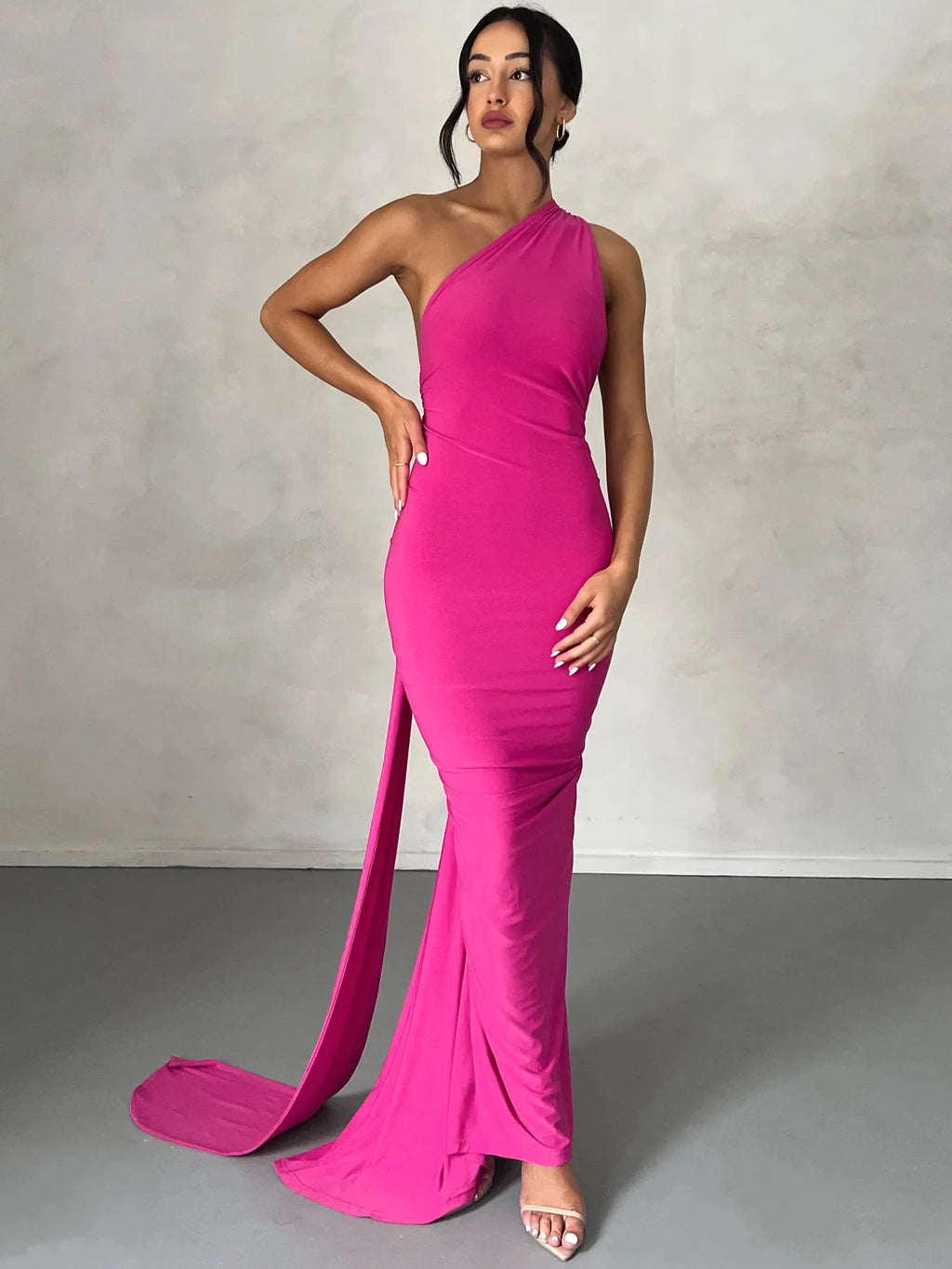 One Shoulder Backless Ruched Dress