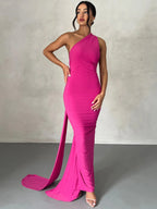 One Shoulder Backless Ruched Dress
