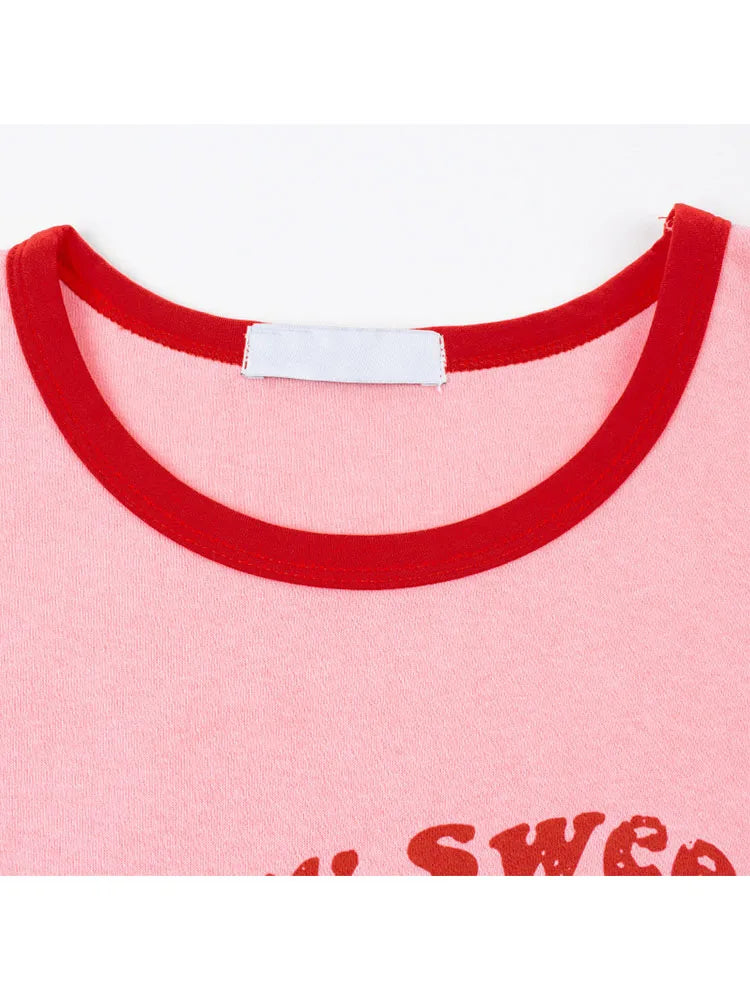Pink Print Y2K Tank Top Off Shoulder Crop