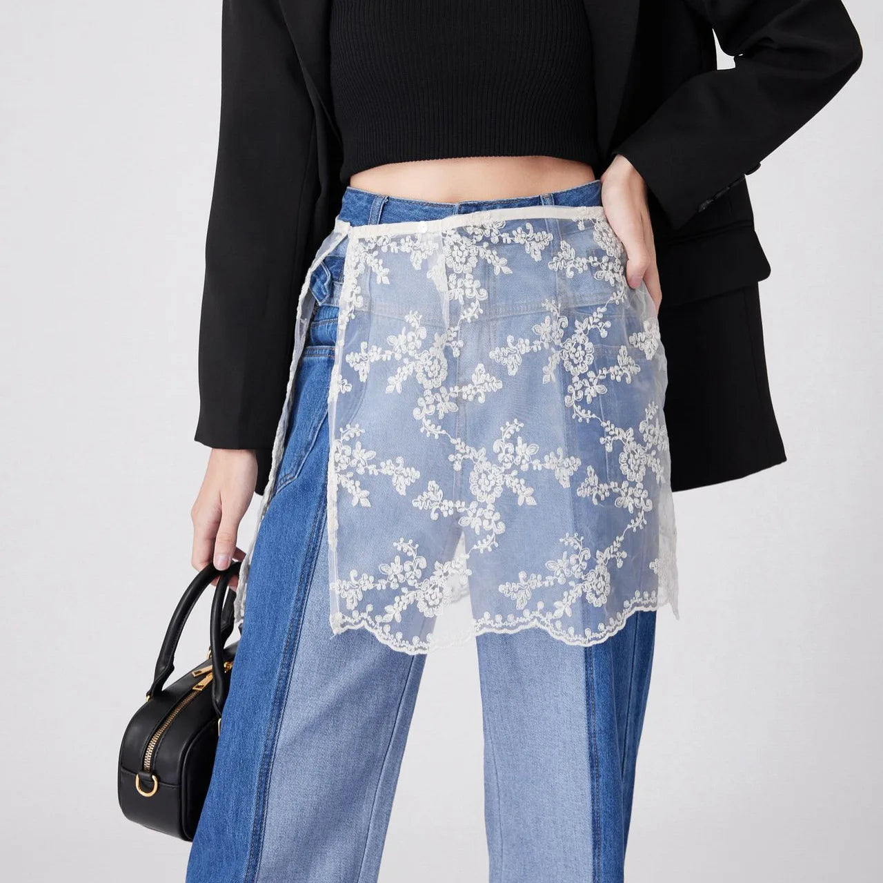 Floral Embroidered Lace Sheer Skirt Overlay