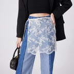 Floral Embroidered Lace Sheer Skirt Overlay