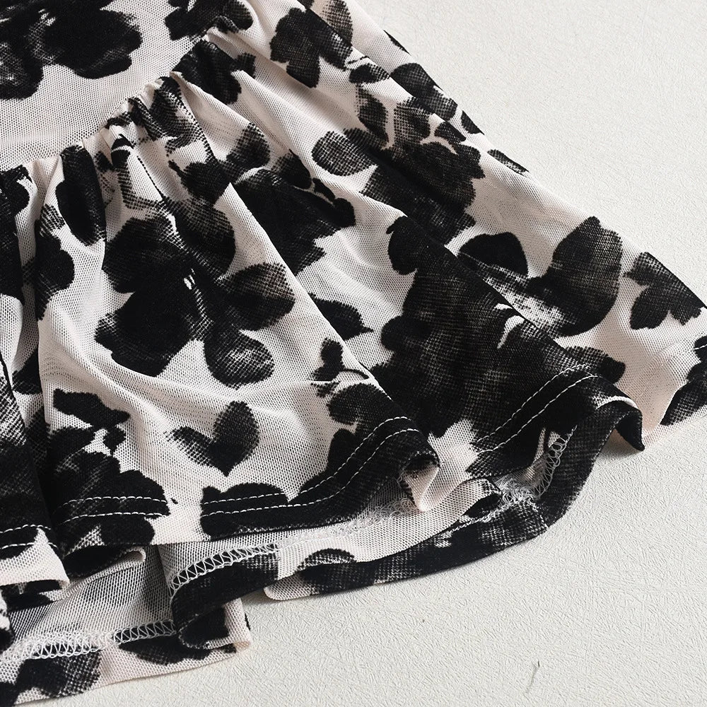 Floral Print Strapless Mini Dress With Ruffles Sleeveless Above Knee