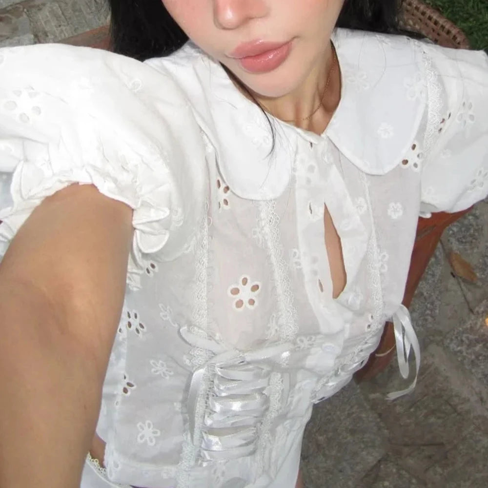 Soft Spliced Button Blouse With Lapel Collar