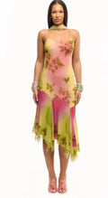 Floral Off Shoulder Sequined Dress With Irregular Hem
