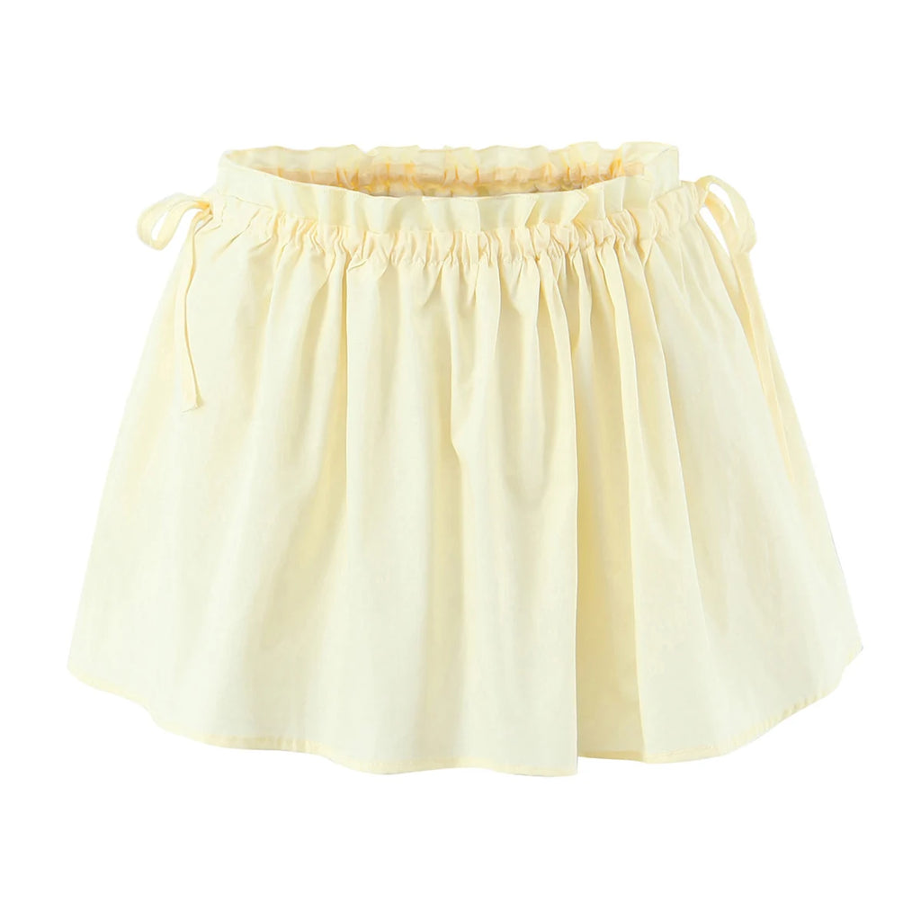 Radiant Bow Accent Ruched Bust Tank Top With Open Button Front And Rope Laced Waist Mini Skirt Set