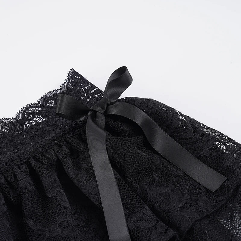 Lace A-Line Mini Skirt With Built-In Shorts Sleek Low-Waisted