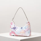Floral Embroidered Sequin Shoulder Bag For Women Crescent Shape Evening Purse