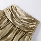 Two Piece Set Solid Color O Neck Top With Backless Lace Up And High Waist A Line Skirt