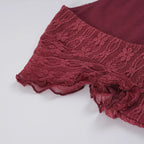 Sexy Wood Ear Lace-Tie Women Y2k Slim Square Collar Short Sleeve Camisole