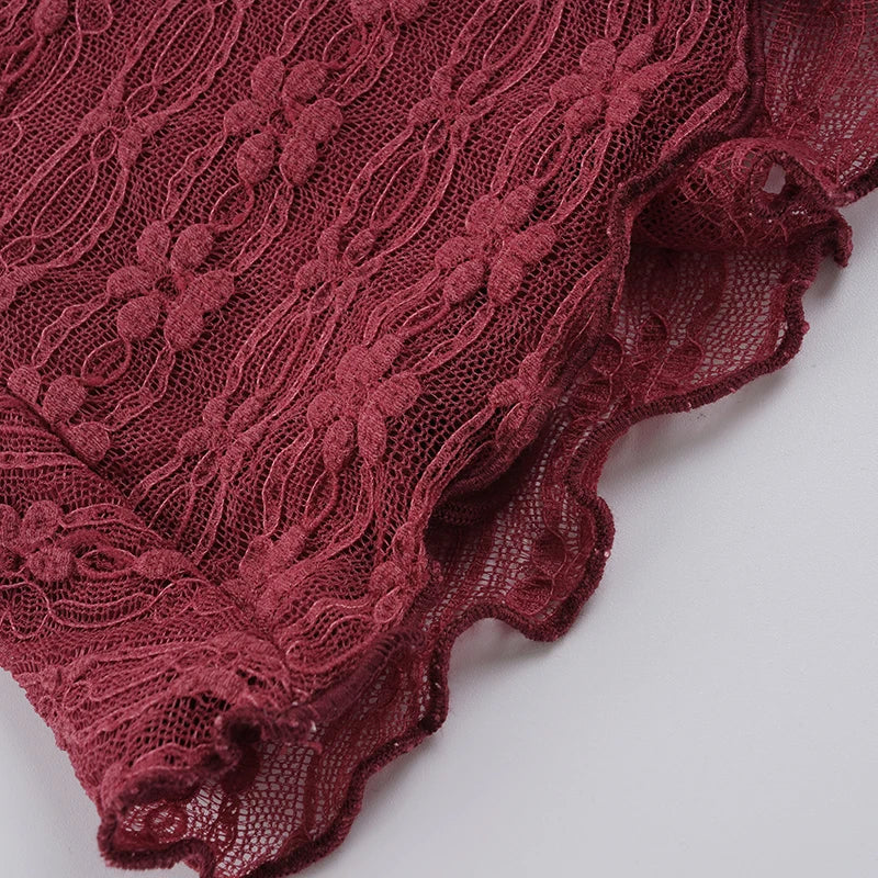 Sexy Wood Ear Lace-Tie Women Y2k Slim Square Collar Short Sleeve Camisole