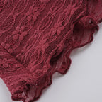 Sexy Wood Ear Lace-Tie Women Y2k Slim Square Collar Short Sleeve Camisole