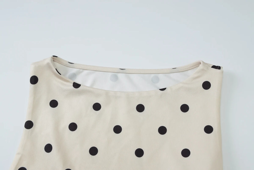 Polka Dot O Neck Crop Tank For Women