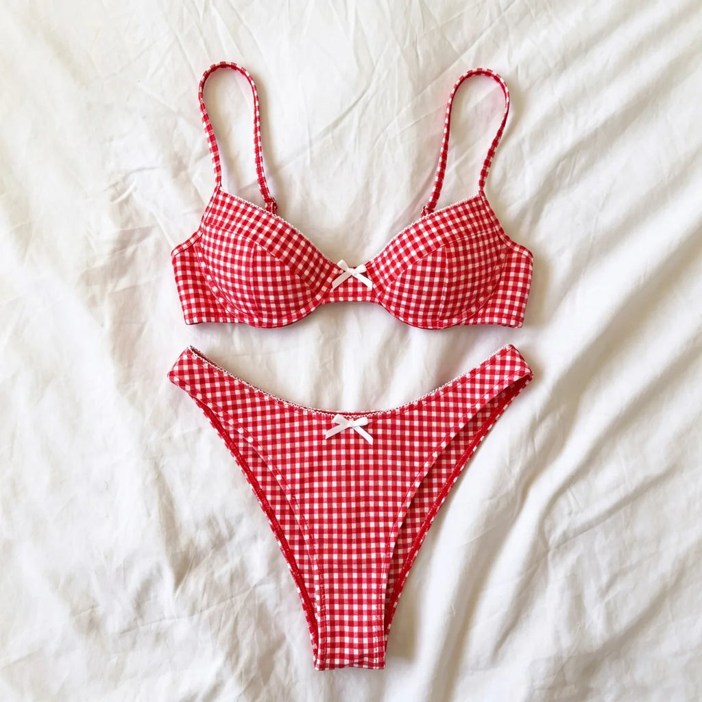 Printed Micro Bikini Set With Bandeau Top Push Up Swimwear