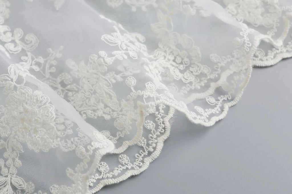 Floral Embroidered Lace Sheer Skirt Overlay