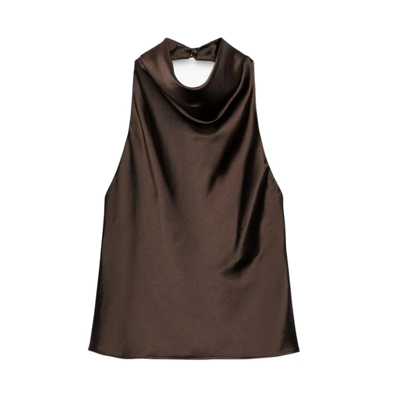 Elegant Satin Backless Halter Top For Women Off Shoulder