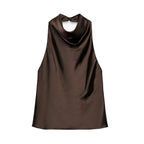 Elegant Satin Backless Halter Top For Women Off Shoulder
