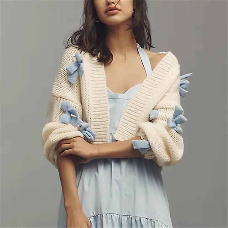 Cozy Bow Knit Cardigan For Women
