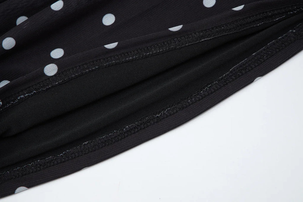Dot Print Square Neck Mesh Tee
