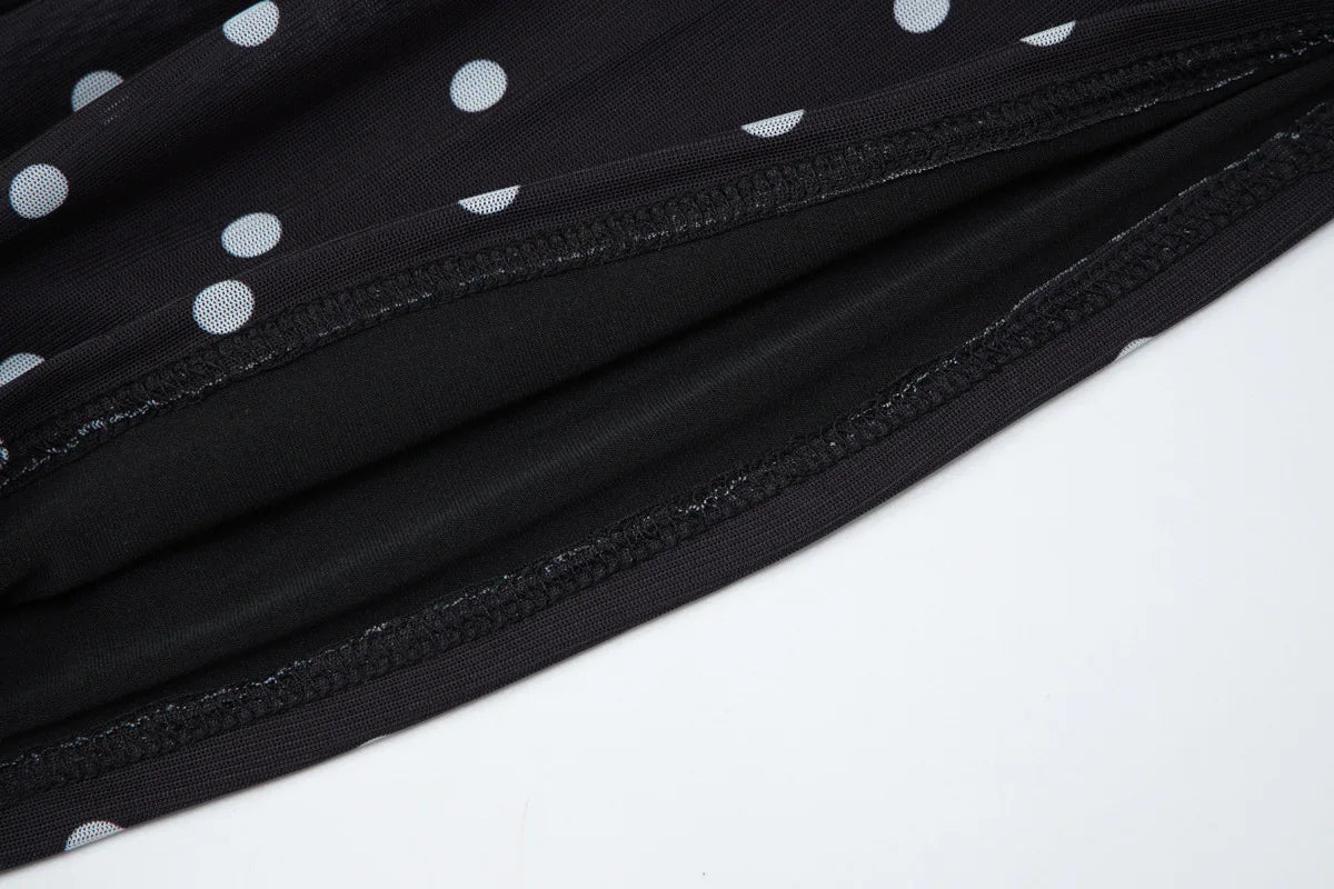 Dot Print Square Neck Mesh Tee