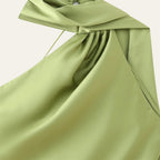 Elegant Silk Satin Halter Maxi Dress Backless Ribbon Tie Evening Gown