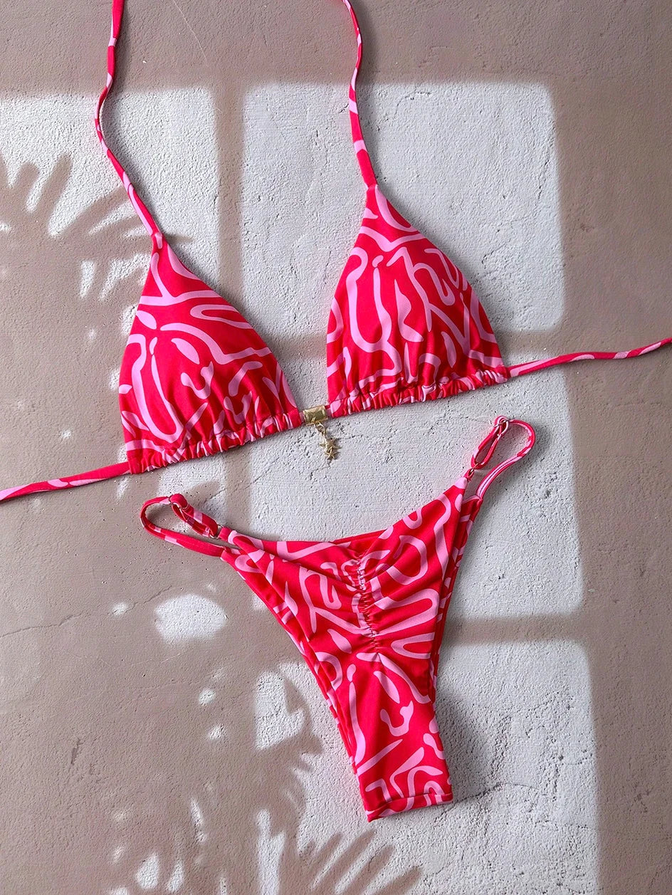Flirty Leopard Print Push Up Bikini Set
