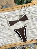 Sexy Micro Print Patchwork Bikini Set Women Pleated Push Up Bra Hollow Out Thong Swimsuit