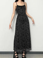Floral Lace Trim Cami Maxi Dress Elegant Sleeveless Silhouette