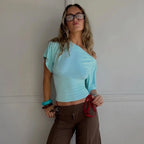 One Shoulder Crop Top For Women Short Sleeve