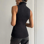Women's Ribbed Turtleneck Knit Sleeveless Top