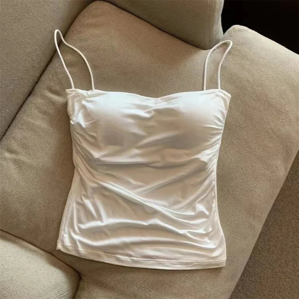 Waist Pleated Corset Top With Soft Support Chest Pad Sleeveless