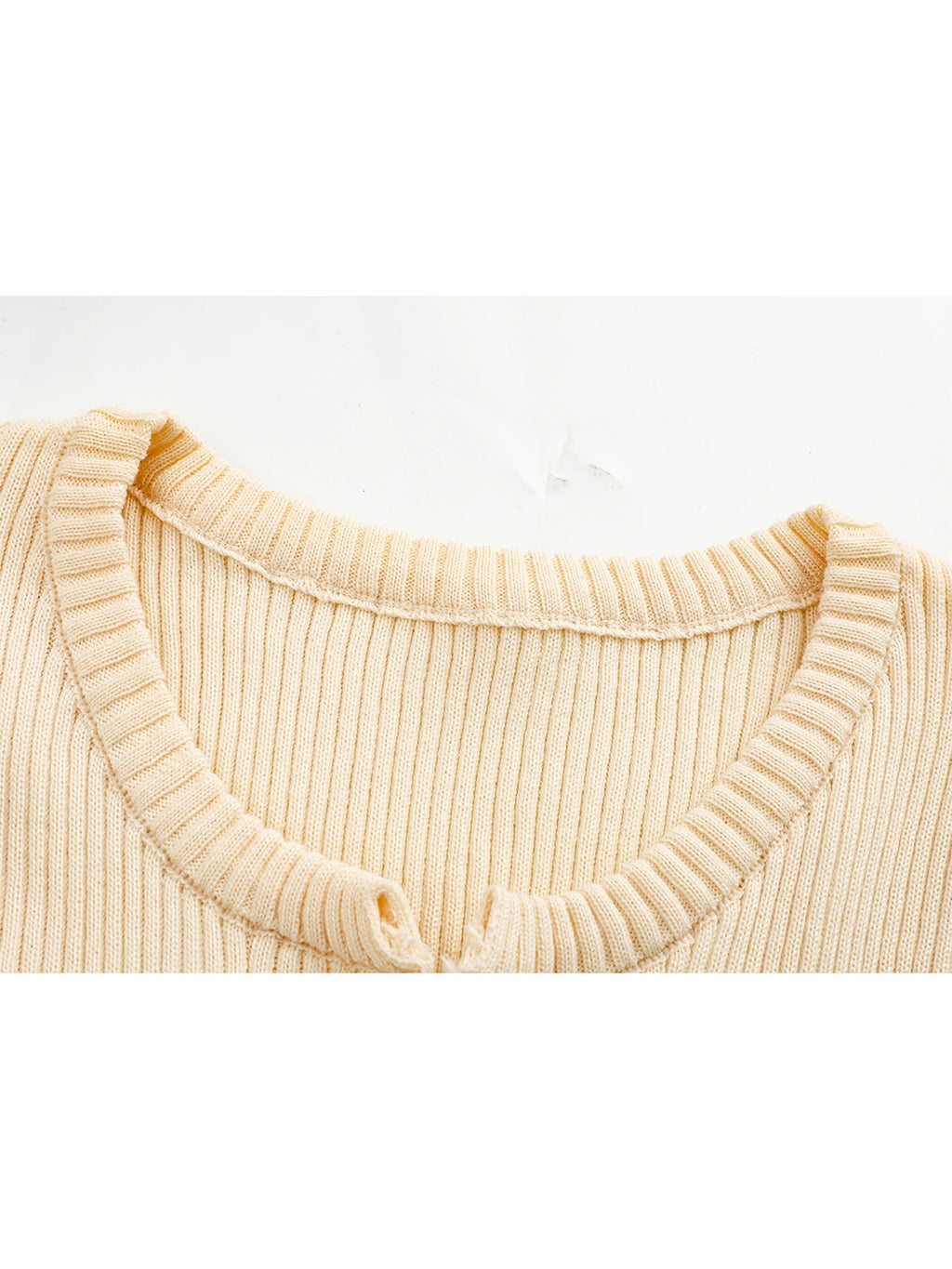 Apricot Knit Tee With Vintage Nineties Aesthetic Long Sleeve Striped Top For Cozy Layering