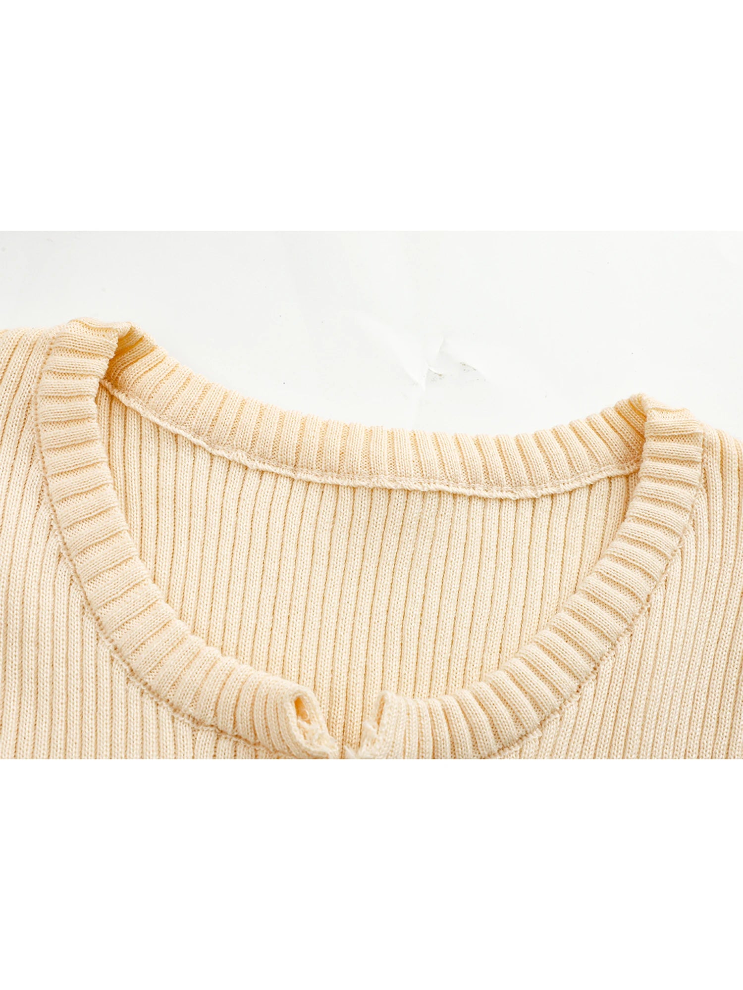 Apricot Knit Tee With Vintage Nineties Aesthetic Long Sleeve Striped Top For Cozy Layering
