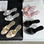 Floral Summer Slides With Low Heels