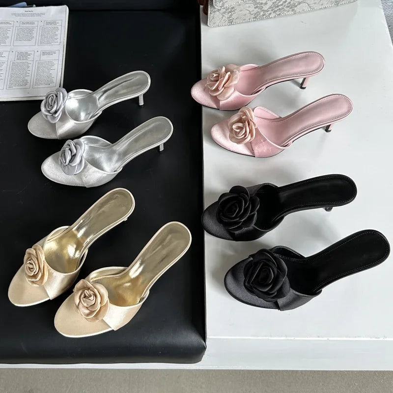 Floral Summer Slides With Low Heels