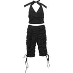 V Neck Halter Crop Top Two Piece Set With Sleek Fitted Pants