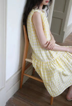 Sunny Plaid Cotton Dress Sleeveless Round Neck Vacation Dress