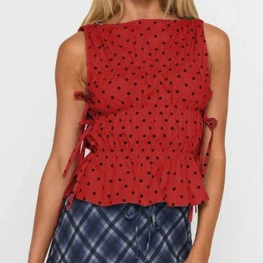 Tie-Up Side Dot Print Tank Top