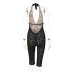 Backless Halter Jumpsuit With Bandage Texture Slim Fit
