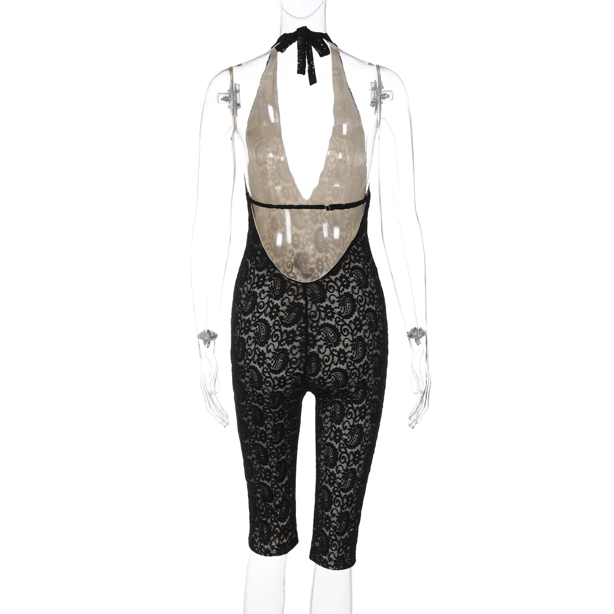 Backless Halter Jumpsuit With Bandage Texture Slim Fit