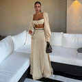 Polka Dot Square Collar Crop Top And High Waist Maxi Skirt Set Outfit
