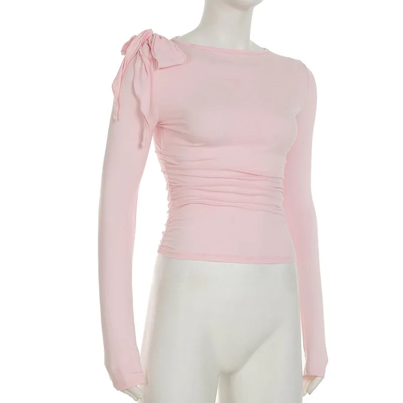 Long Sleeve Belted Top With Gathered Design