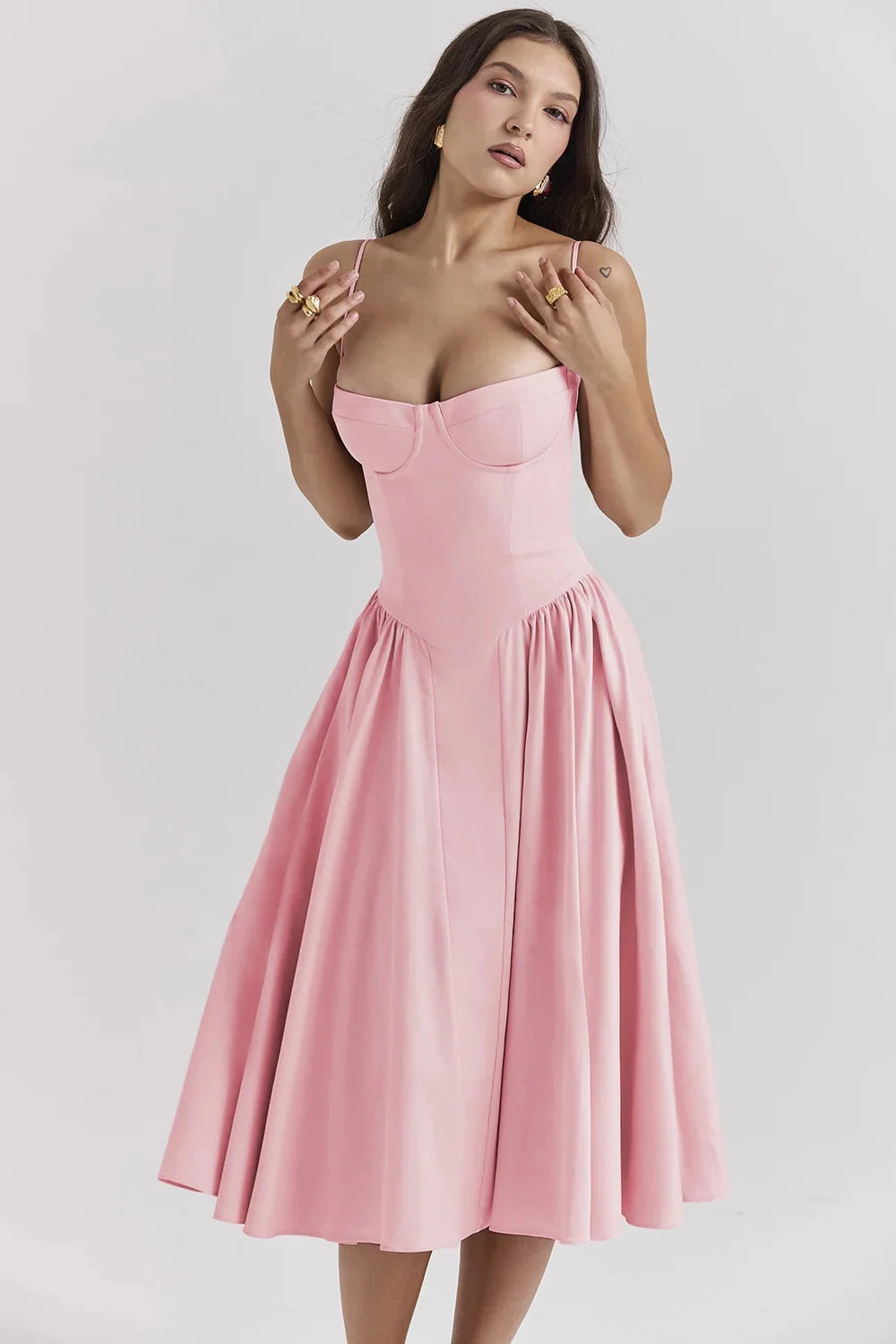 Backless Suspender Midi Dress Sleeveless A Line Style For Evening Wear
