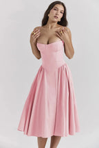 Backless Suspender Midi Dress Sleeveless A Line Style For Evening Wear