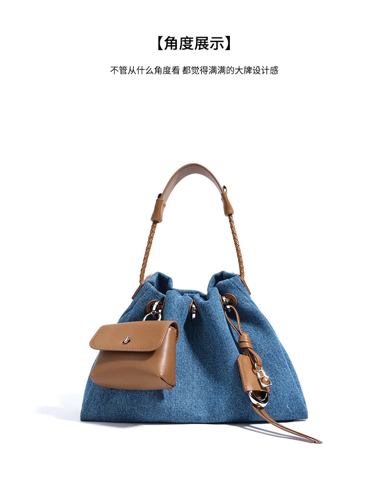Denim Day Bag With Minimalist Crossbody