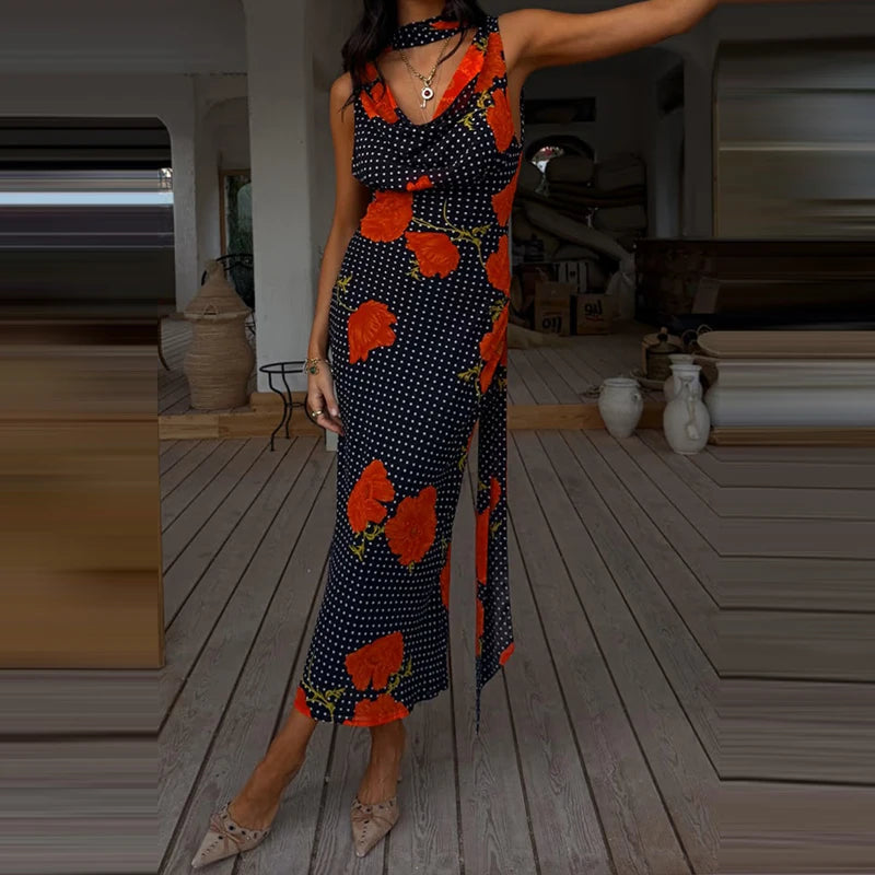 Sexy Halter Cutout Dress With Pleated Hollow Out Details