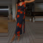 Sexy Halter Cutout Dress With Pleated Hollow Out Details