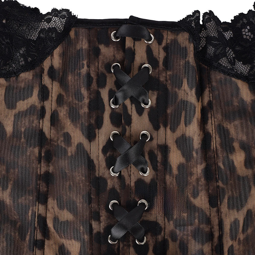 Leopard Print Mesh Corset Bustier