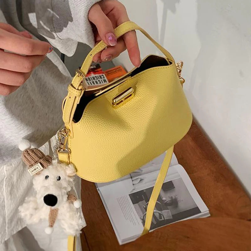 Soft Leather Bucket With Gold Button Tassel Luxe Everyday Shoulder Satchel For Women