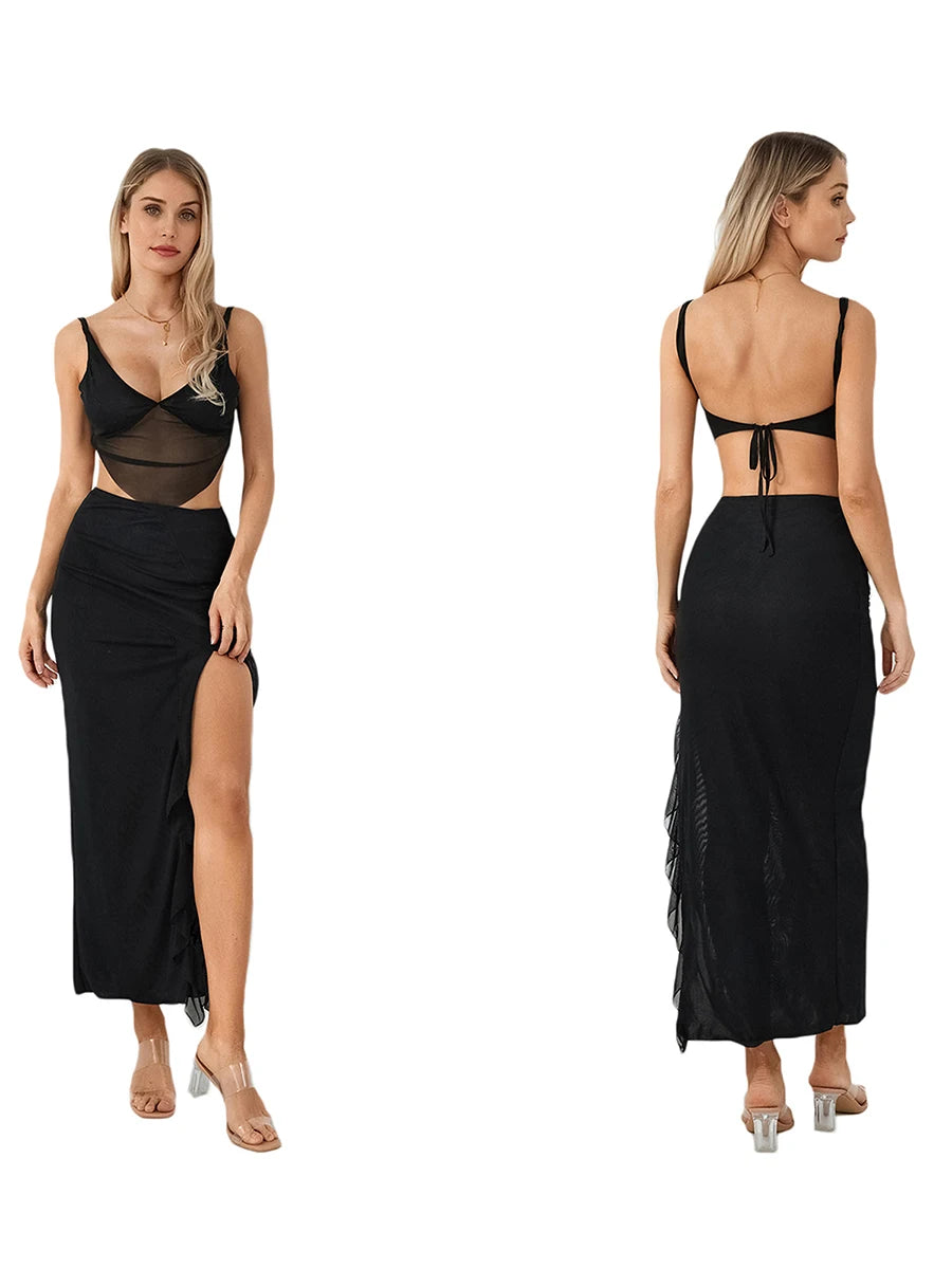 Two Piece Set Knit Print Cutout Crop Top With Bodycon Mini Skirt