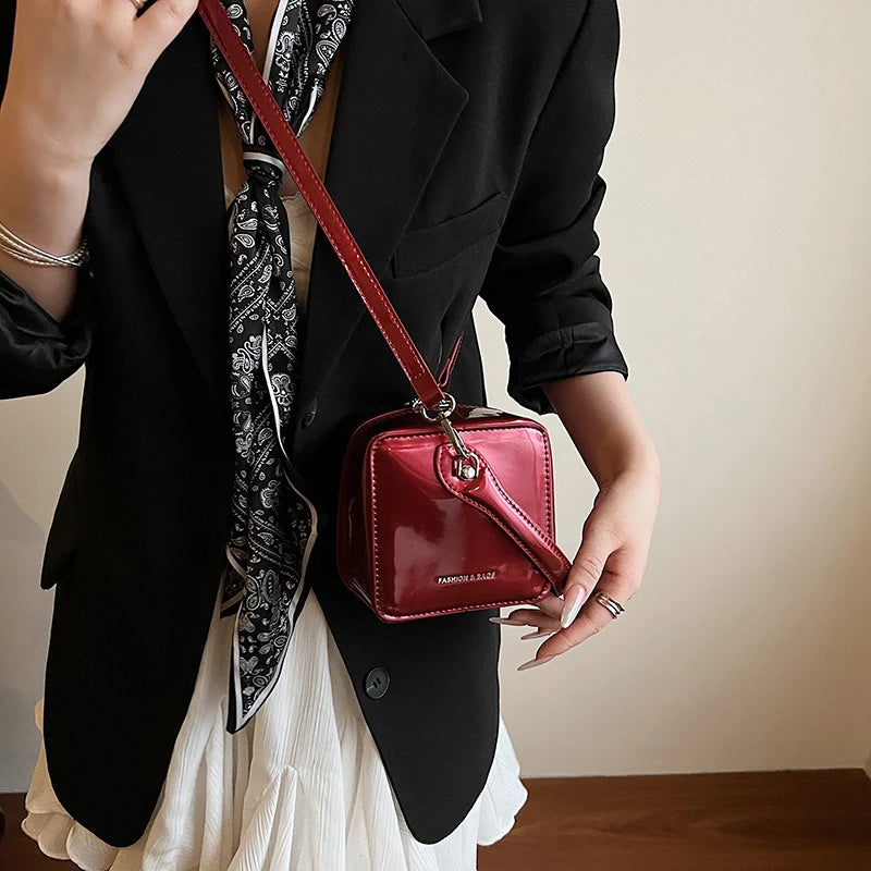 Mini Box PU Leather Crossbody Bag With Short Handle Phone Friendly Compact